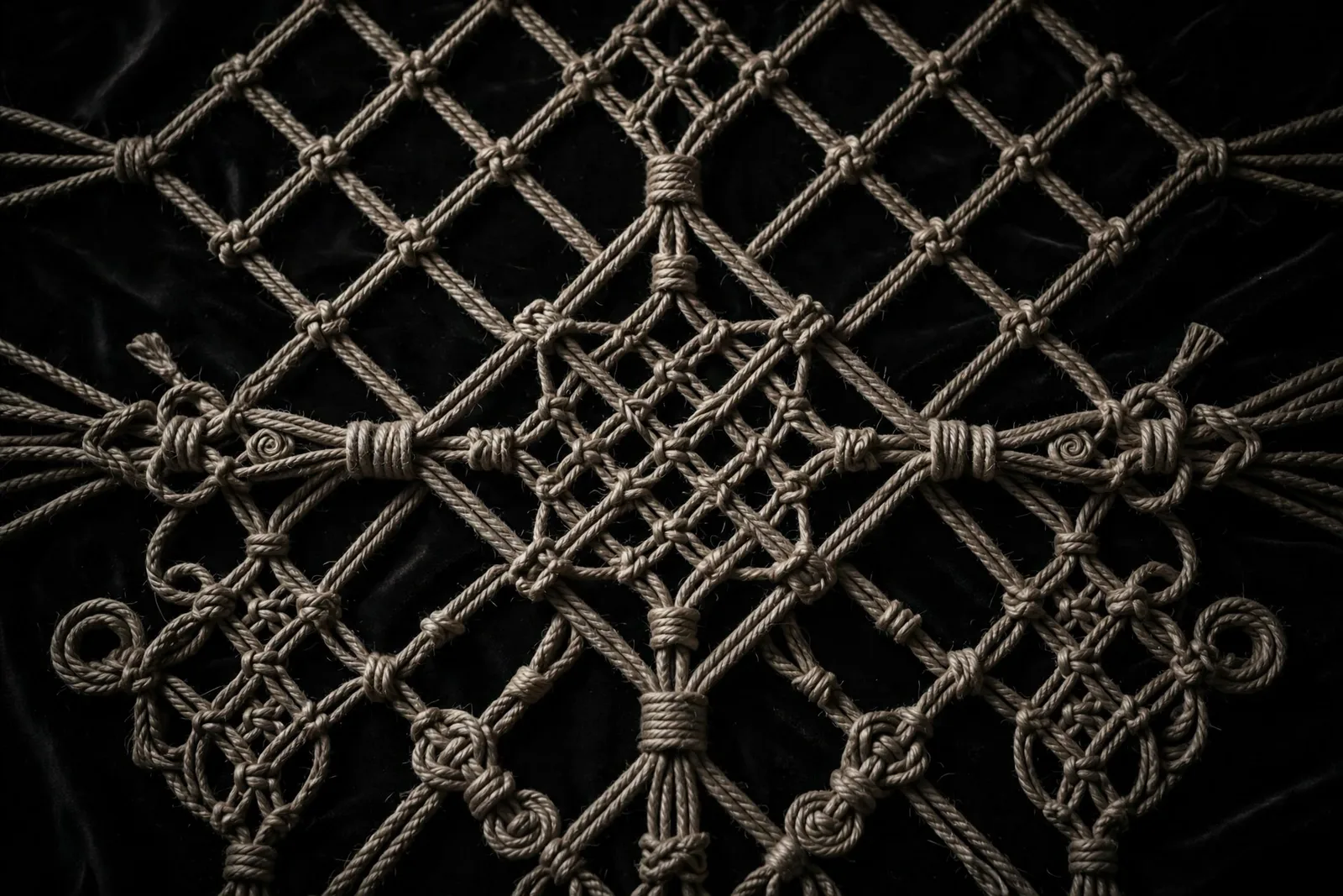 Cordes shibari, photographie noir et blanc fort contraste
